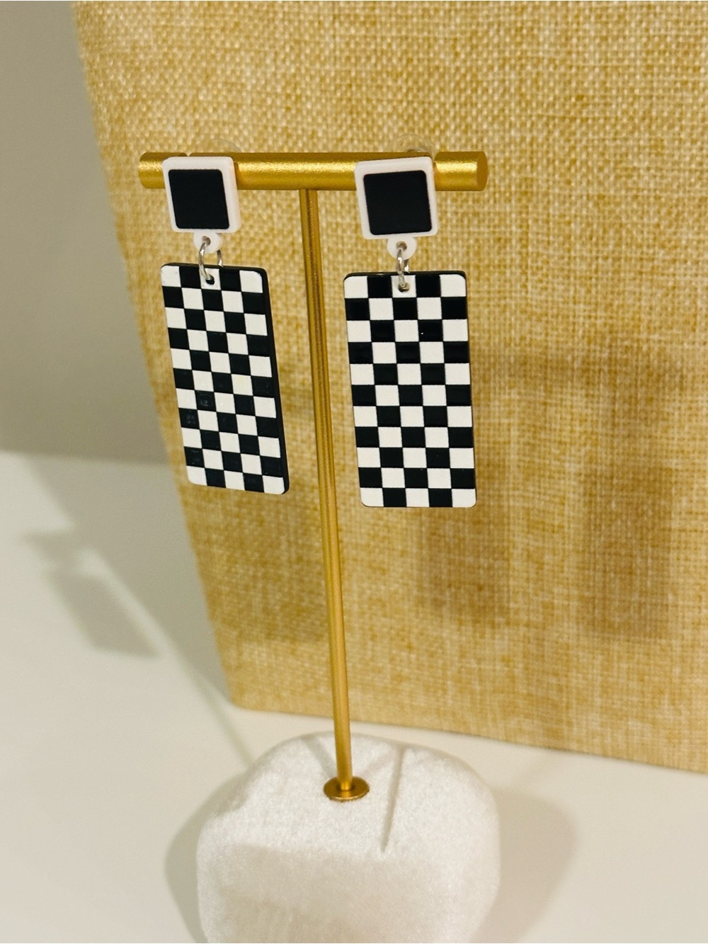 Fashion Jewelry Black & White Checkered Drop Earrings